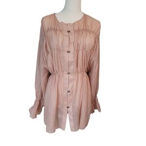 Signature by Robbie Bee Pink Tunic‎ Top Blouse Long Sleeve Button Down